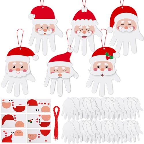 Zhanmai 36 Sets Christmas Santa Crafts for Kids DIY Christmas Crafts Make Your Own Handprint Santa Ornaments Kit for Kids Xmas Party Preschool Classroom Activities