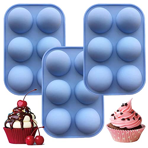 3 Pack Silicone Mold for Hot Chocolate Bomb,Half Sphere Baking Mold for Making Chocolate , Cake, Jelly, Dome Mousse ,Handmade Soap (Blue)