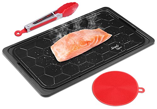 Fast Defrosting Tray - Meat Thawing Board for Natural Thawing Frozen Meat and Food - Miracle Thaw for Fridge - Rapid Thaw Defrosting Plate to Keep Original Food Flavor - Large with Drip Tray