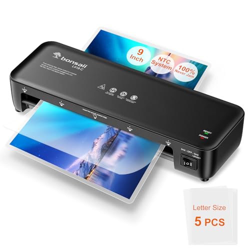 Bonsaii Laminator, 9 Inch Thermal Laminator Machine with Never Jam Technology for Doc/Posters/Photo, Personal Laminating Machine Simple Convenient for Home, Office and School Black