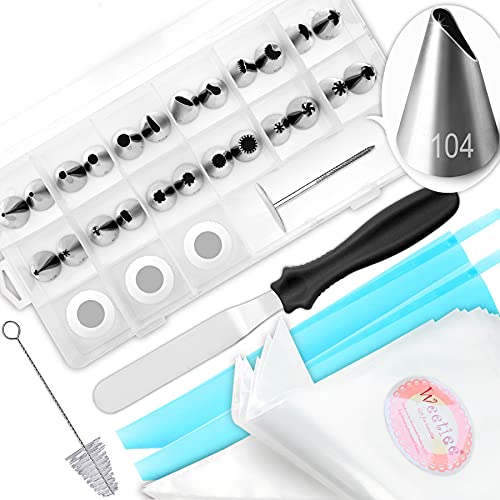 Weetiee Cake Decorating Supplies Tips Kit &ndash; [Numbered] 42PCS Piping Tips and Bags Set with Storage Case, Icing Spatula, 12 Pastry Piping Bags, 3 Couplers, Cleaning Brush - Baking Supplies for Cupcakes