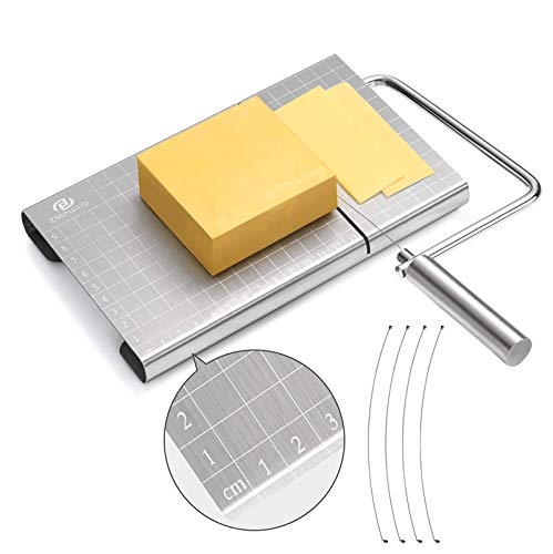 Stainless Steel Cheese Slicer with Accurate Size Scale, Wire Cheese Slicer for Cheese Butter, Equipped with 4 Replaceable Cheese Slicer Wires