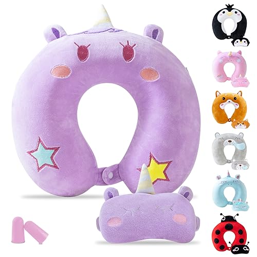 Cirorld Travel Pillow for Kids Adult Cute Neck Pillow for Traveling Memory Foam Airplane Pillow with Sleep Mask Animal Flight Pillow Head Rest Neck Support for Cars Long Flights