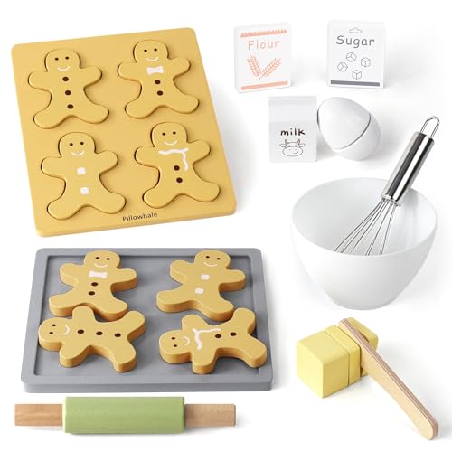 Pillowhale Wooden Toy Biscuits Baking Set,Pretend Play