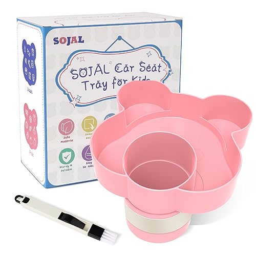 BlueOrigin Car Seat Food Tray, Portable Toddlers Travel Cup Holder, Rotating Plate for Kids Car Seat and Stroller, Plenty of Room for Snacks, Toys and Bottles, for Girls Boys(Pink)