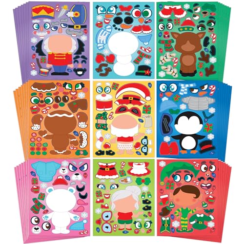 JOYIN 48 Pcs Christmas Make A Face Sticker Sheets Make Your Characters with Santa Santa, Gnome, Reindeer, Snowman, Gifts for Kids School Activities Party Favor Supplies Xmas Craft