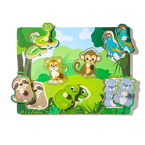 Wooden Puzzles for Toddlers 1-3, Rainforest Animals