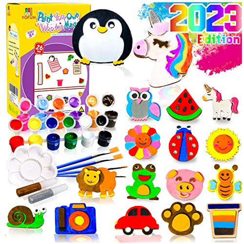 YOFUN Paint Your Own Wooden Magnet - Wood Painting Craft Kit and Art Set for Kids, Art and Craft Supplies Party Favors for Boys Girls Age 4 5 6 7 8, Easter Crafts & Basket Stuffers