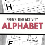 Introducing a prewriting worksheet focused on the alphabet, featuring uppercase and lowercase letters H and E. Trace the dotted lines with illustrative cues—a hand for H and an elephant for E. Perfect for honing early writing skills, this activity makes learning fun!.