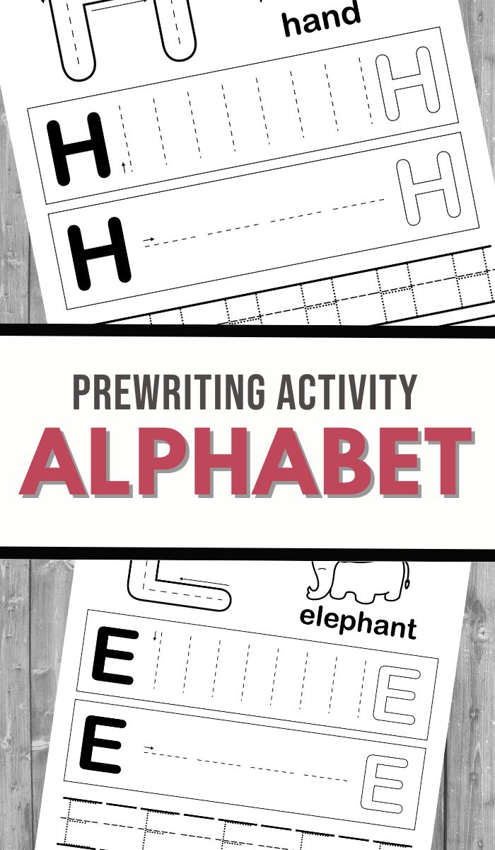 Introducing a prewriting worksheet focused on the alphabet, featuring uppercase and lowercase letters H and E. Trace the dotted lines with illustrative cues&mdash;a hand for H and an elephant for E. Perfect for honing early writing skills, this activity makes learning fun!.