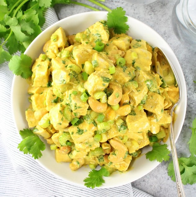 Lighter Curried Chicken Salad with Cashews