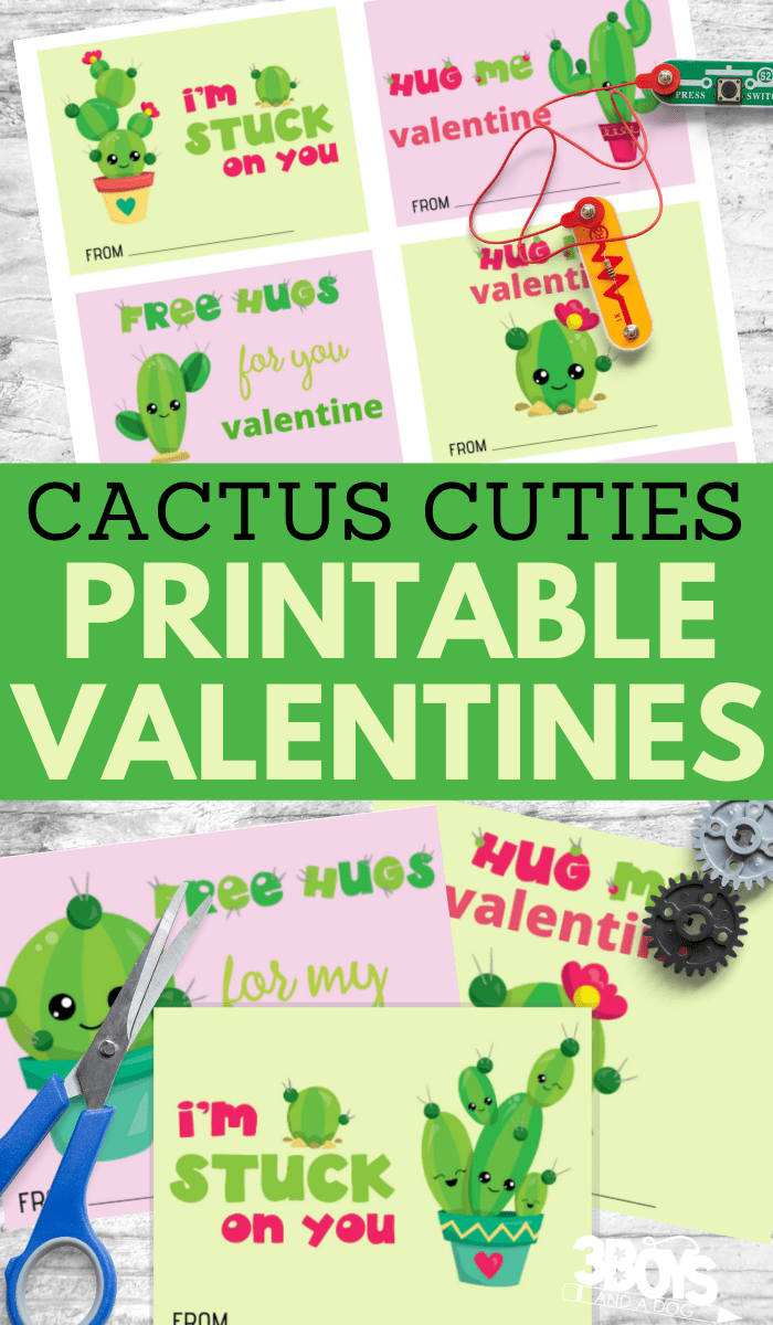 six different adorable cactus cuties printable valentines