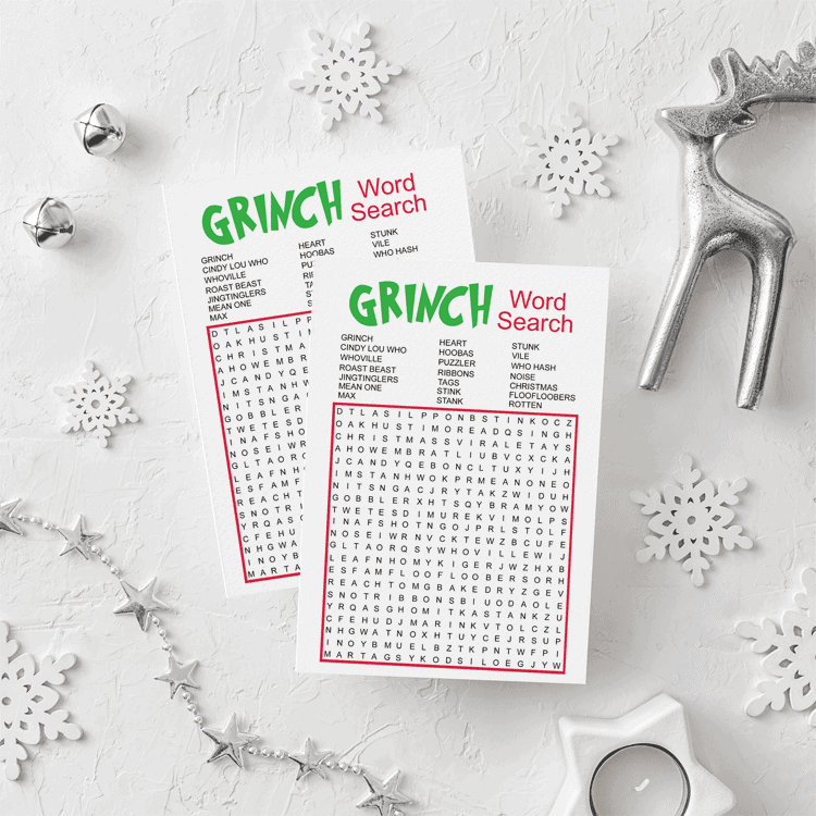 Grinch Inspired Word Search Game For The Holidays