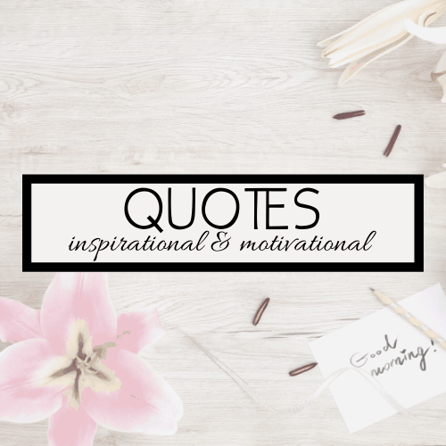 A light wooden background with a pink flower on the bottom left and scattered coffee beans sets a serene morning scene. A notepad with Good morning! written on it sits to the right, inviting you to celebrate everyday moments. In the center, text reads, Quotes: inspirational & motivational.