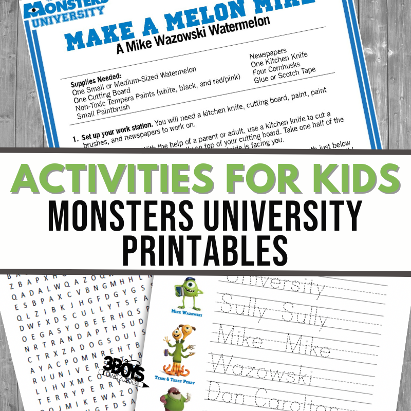 Monsters University Activities For Kids