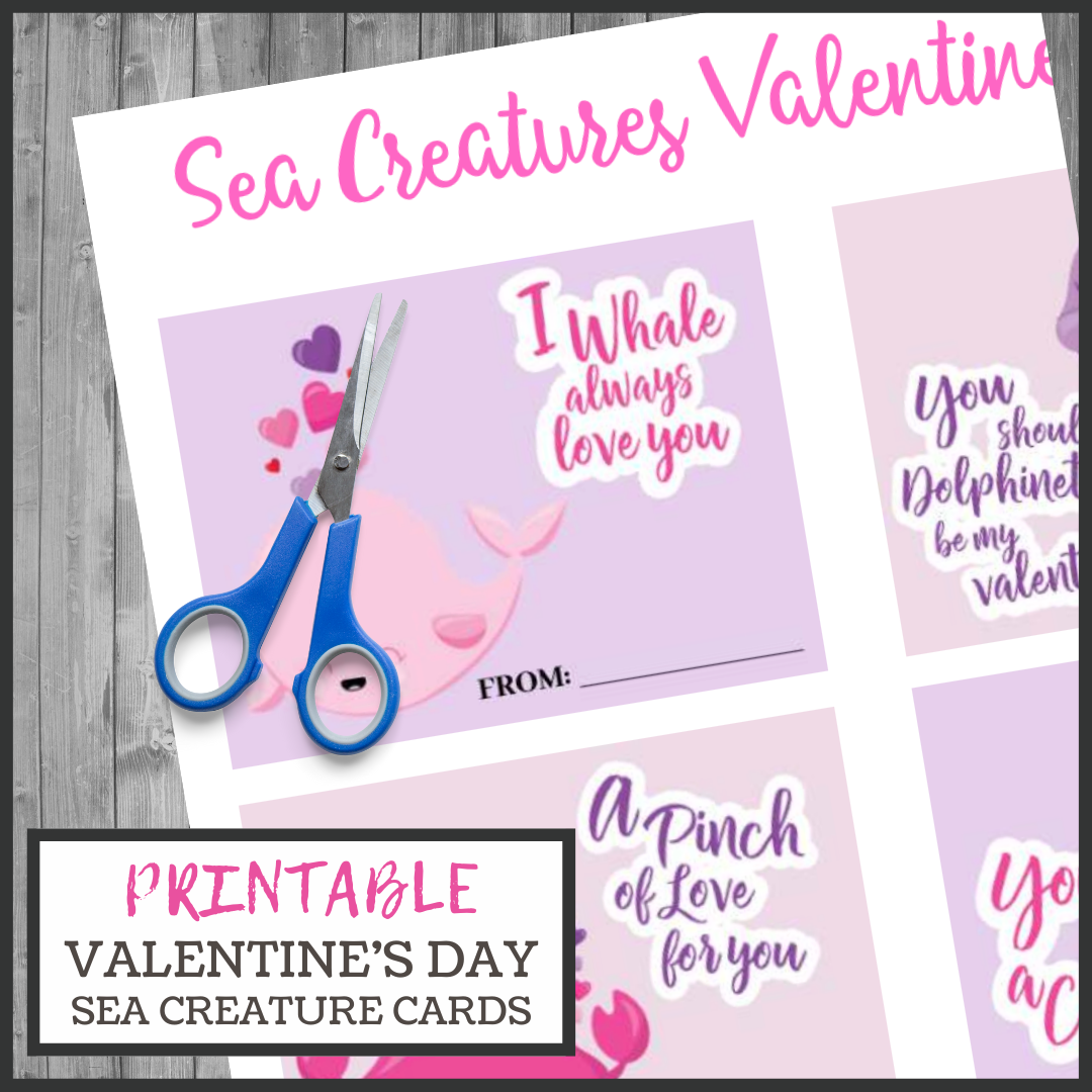 Printable Sea Creatures Valentine Cards for Kids